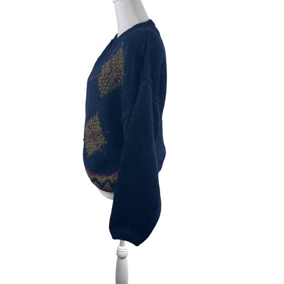 VTG Jamie Scott Handknit Cardigan Sweater Sz M Argyle Chunky Granny Academia - Picture 4 of 10